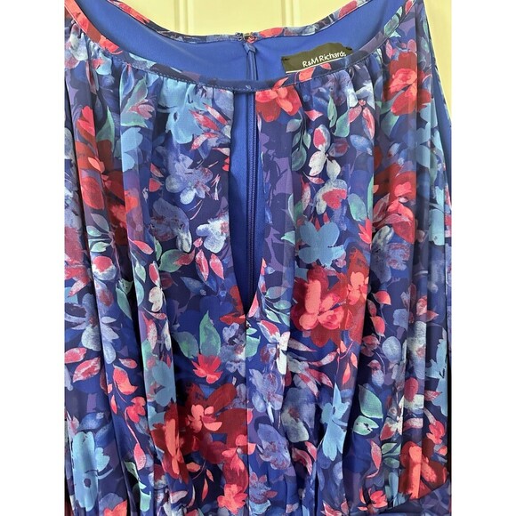 R & M Richards Women's Plus Size Floral-Print Ruffled Maxi Dress Royal Blue 22W - Picture 7 of 12